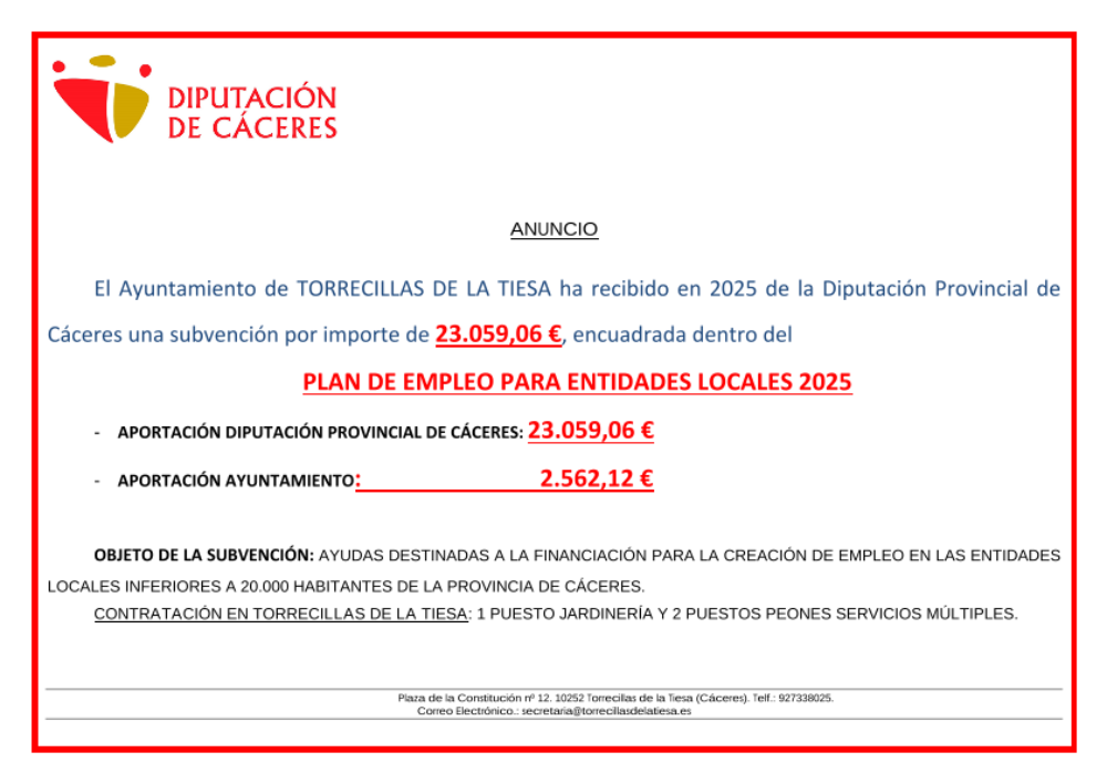 SUBV. DIPUTACIÓN DE CÁCERES 2025
